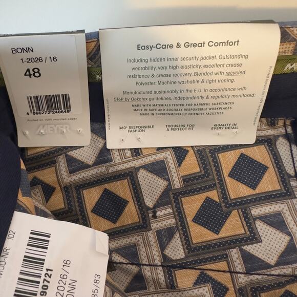 NWT Meyer Men’s Bonn Modern Fit 4-Way Stretch Dress Pants Size 48 (US 32) Blue - Picture 8 of 9